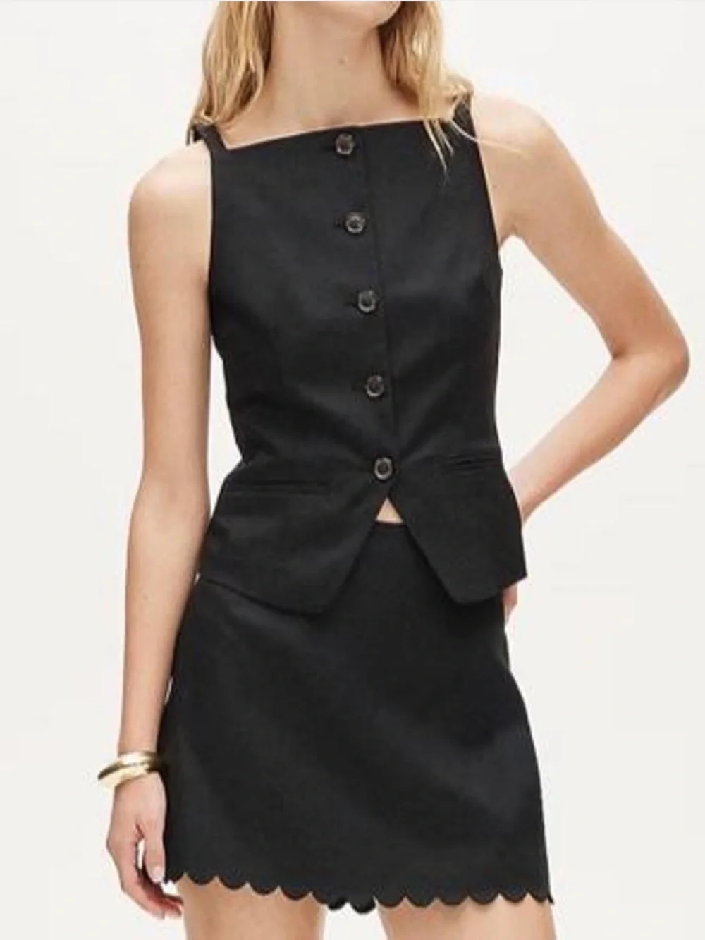 J.Crew Black Linen Cut Away Tank Vest Classic Sleek Brand New with Tags 2